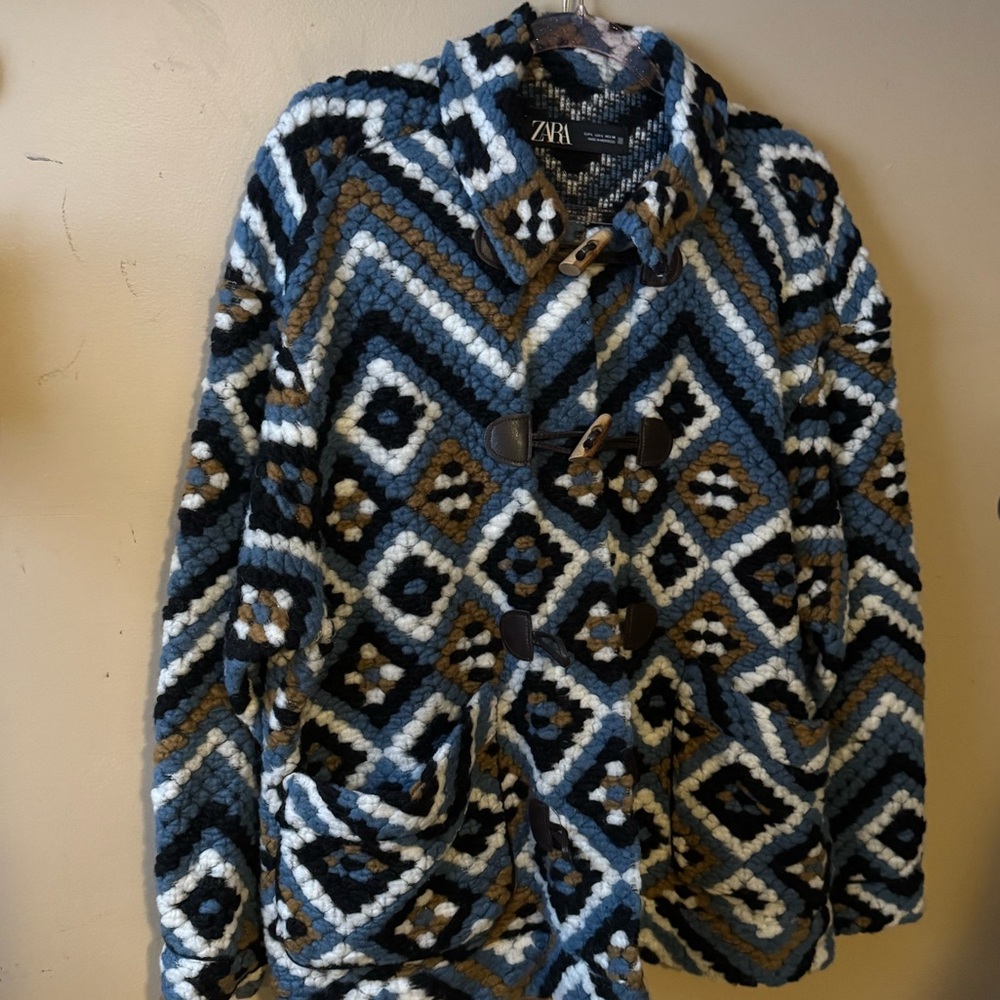 Zara Blue and Cream Cozy Cardigan
